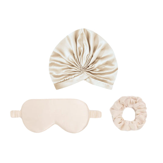 Seidenpflegeset – Turban, Scrunchie & Schlafmaske